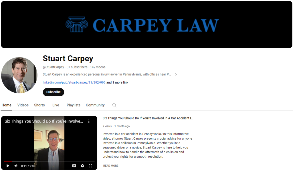 Carpey Law Videos on YouTube